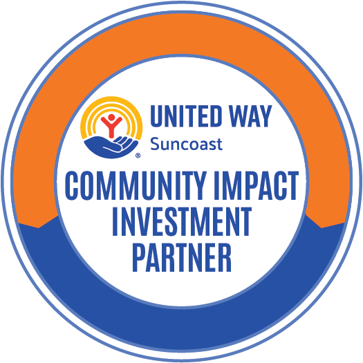United Way Suncost blue and orange partner badge