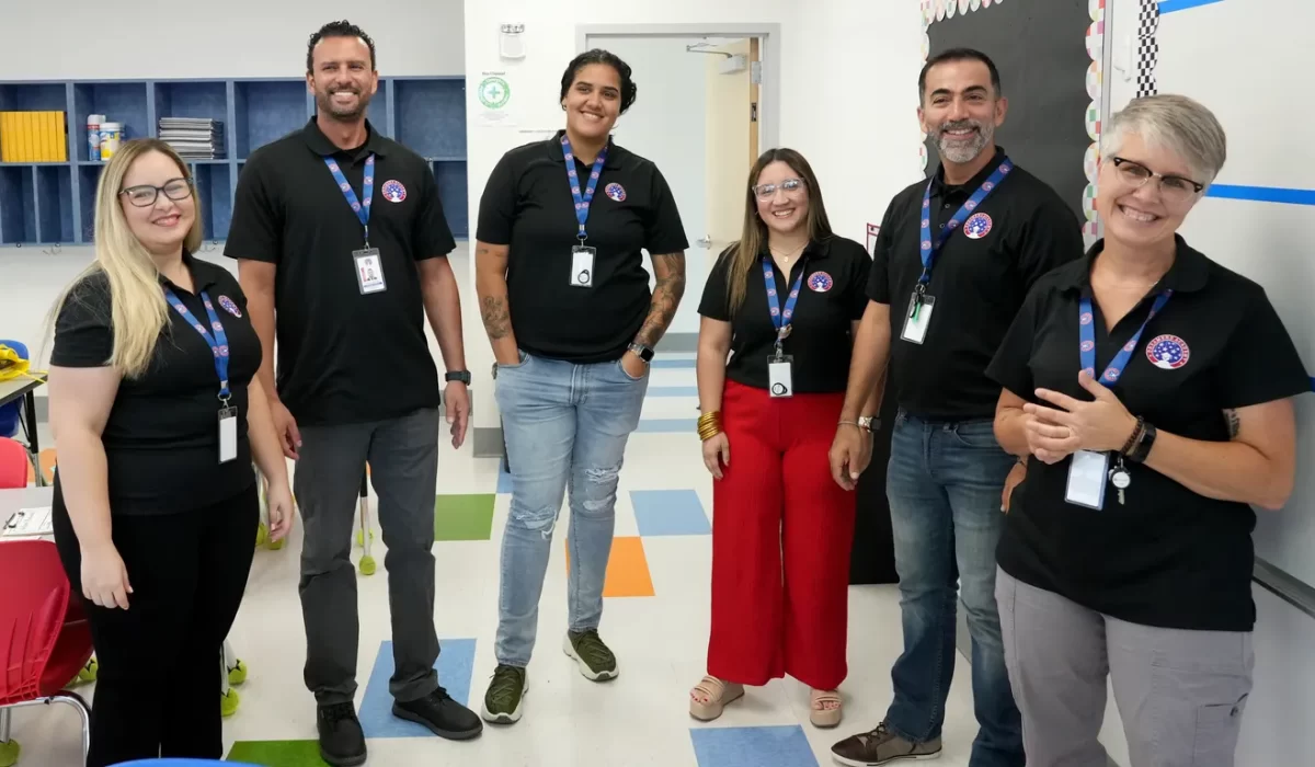 Part of the dream team teachers, Ana Patron, Omar Aguirre Giraldo, Alisha Cotto, Tatiana Gonzalez, Breitner Gandica and Michelle Kohl. Dreamers Academy is a dual-language public charter school located in north Sarasota that opened in 2021. Continuing it's expansion, the school is projected to have 1,200 students by the year 2028 with grades K‑8. For more information visit dreamersacademy.org
— Thomas Bender/Sarasota Herald-Tribune