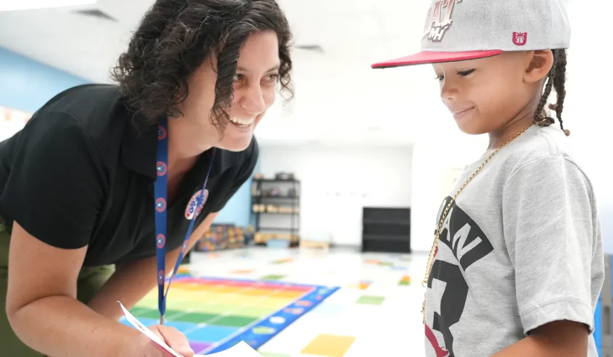 Music teacher Mrs. Emily Miller meets with student Jordan Martinez, 6, going into the 1st grade, during the Dreamers Academy open house on Wednesday, August 6, 2025. Dreamers Academy is a dual-language public charter school located in north Sarasota that opened in 2021. Continuing it's expansion, the school is projected to have 1,200 students by the year 2028 with grades K‑8. For more information visit dreamersacademy.org
— Thomas Bender/Sarasota Herald-Tribune