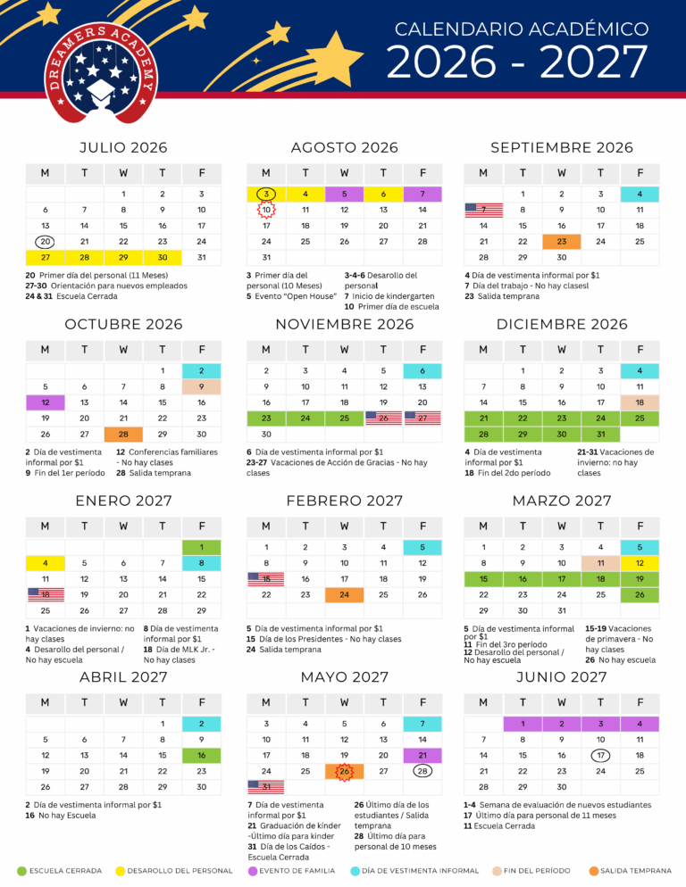 2026-2027 Dreamers Calendar Spanish